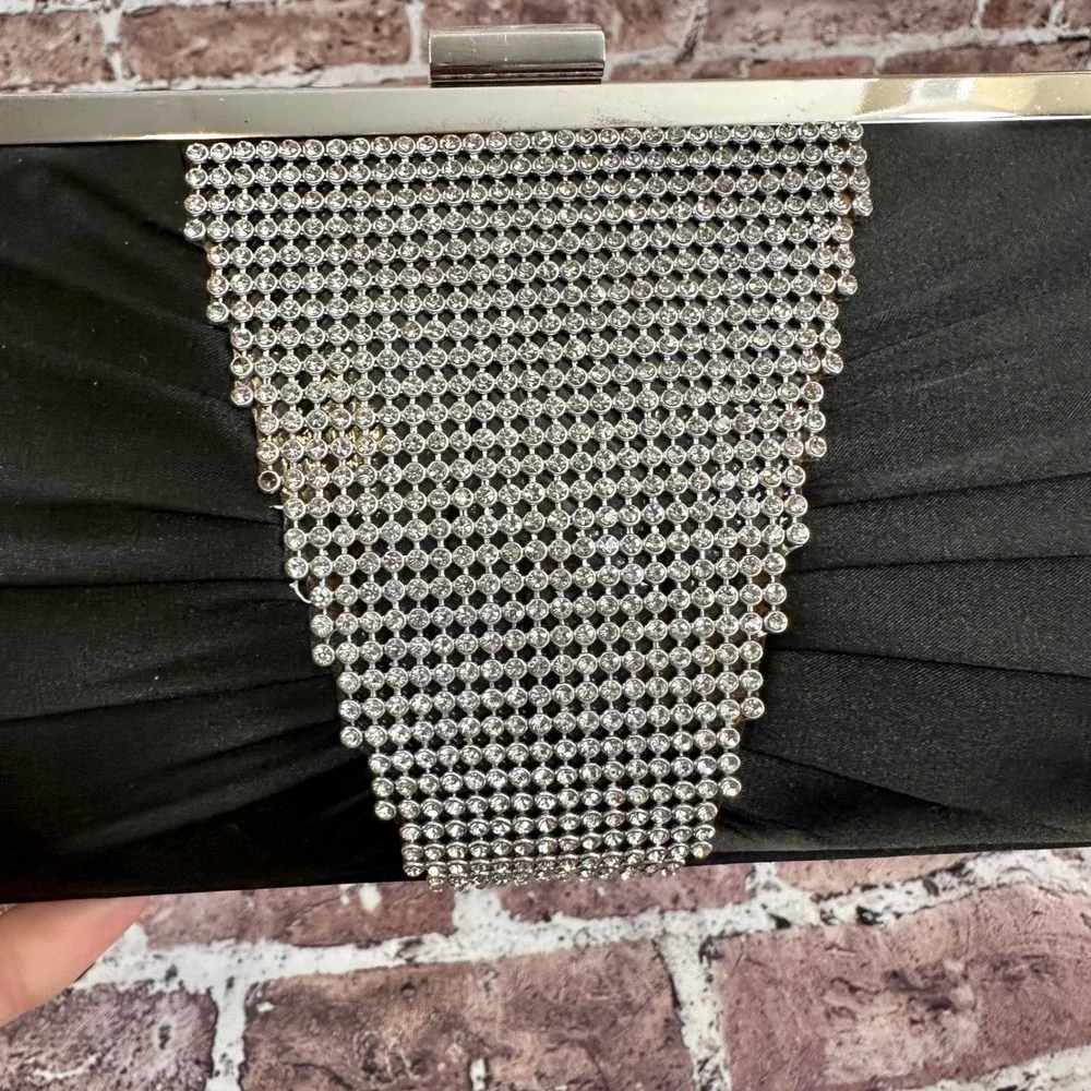 Gunne Sax Jessica McClintock VTG Black Rhinestone Clutch Y2K Evening Bag W/Strap